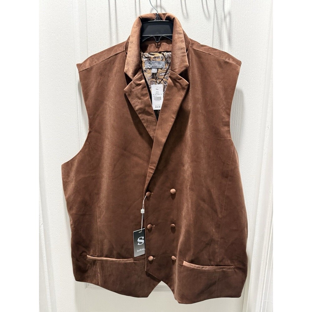 Silver Silk Vest Brown Button Down Men’s Size 4XL NWT